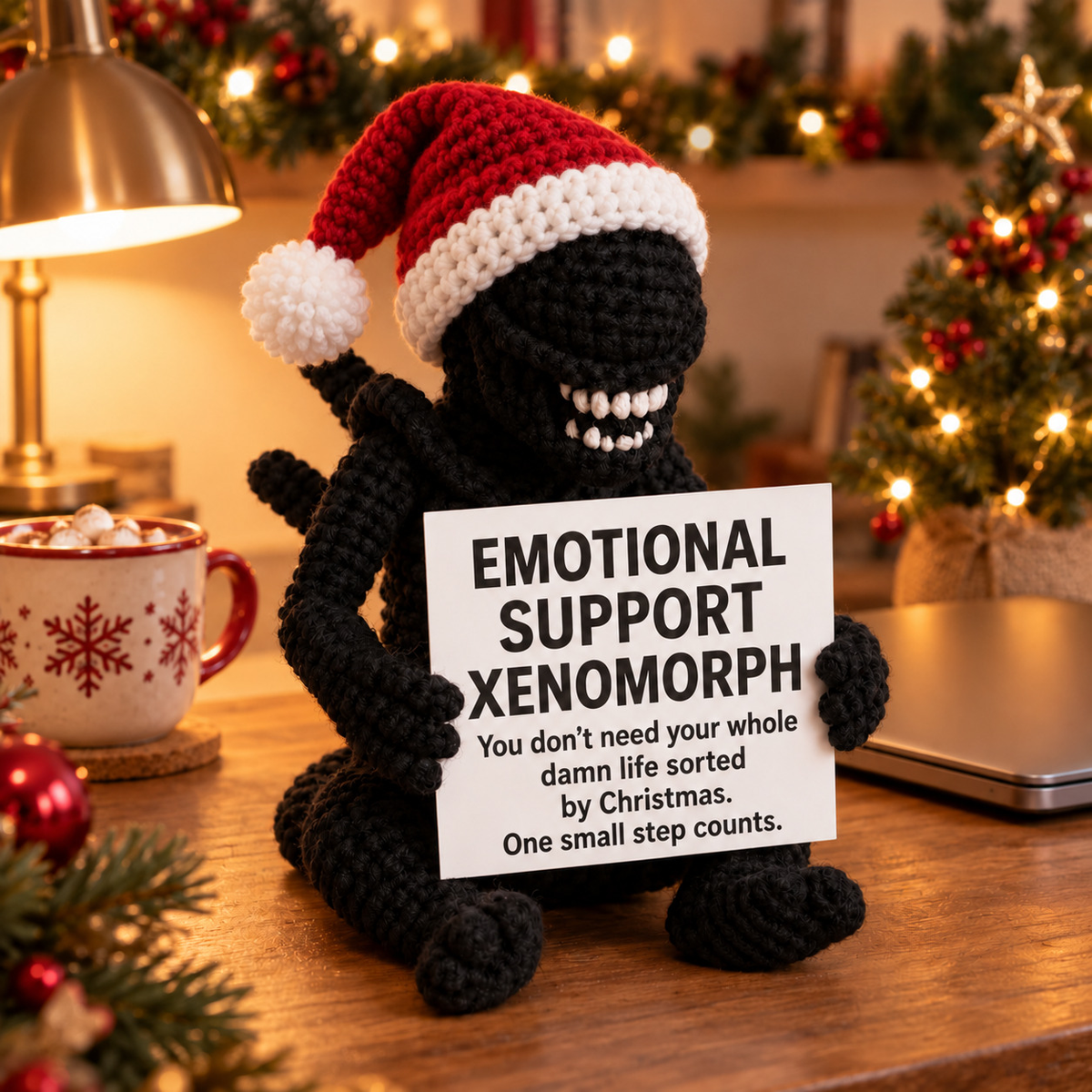 Emotional Support Xenomorph Xmas – Handmade Crochet Doll