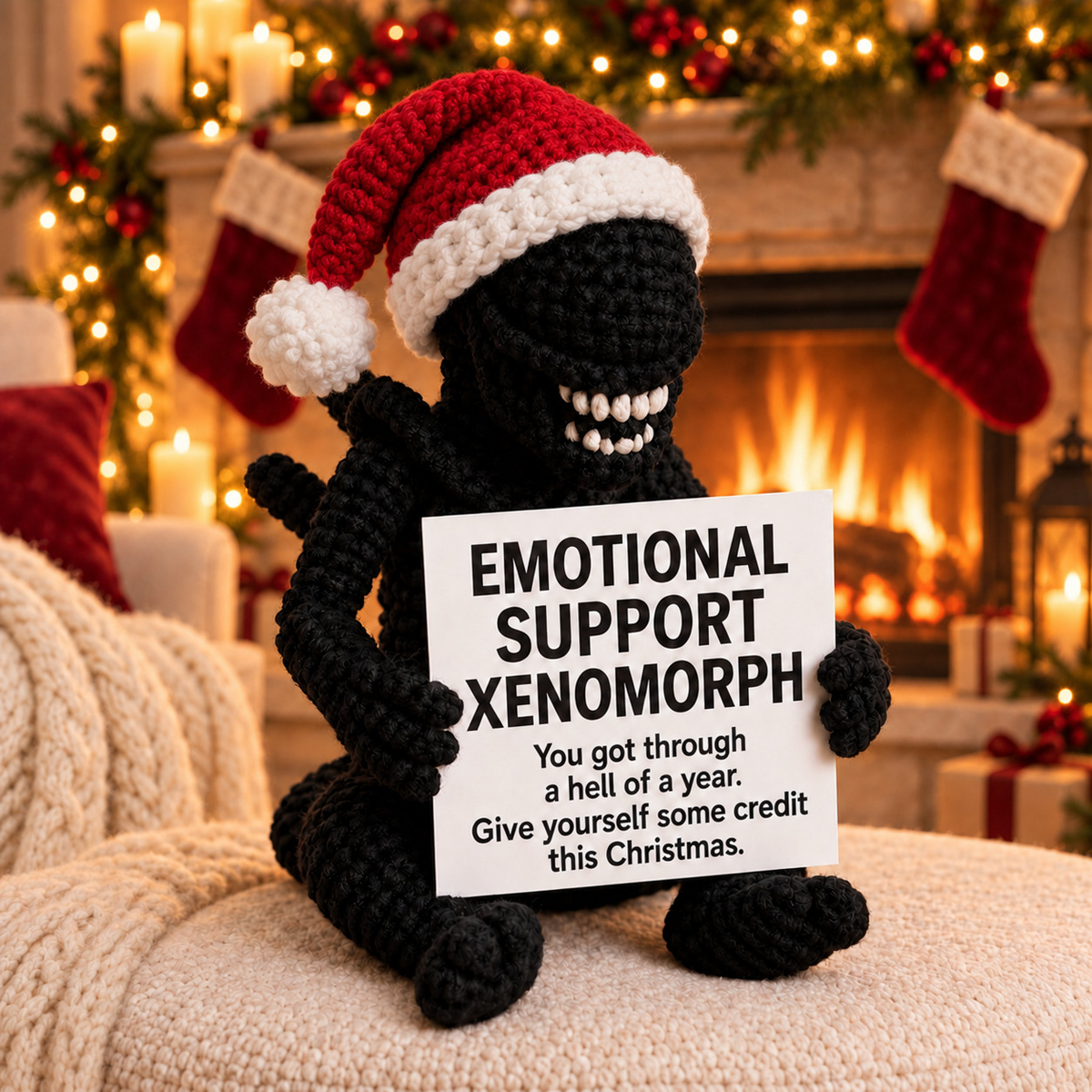 Emotional Support Xenomorph Xmas – Handmade Crochet Doll