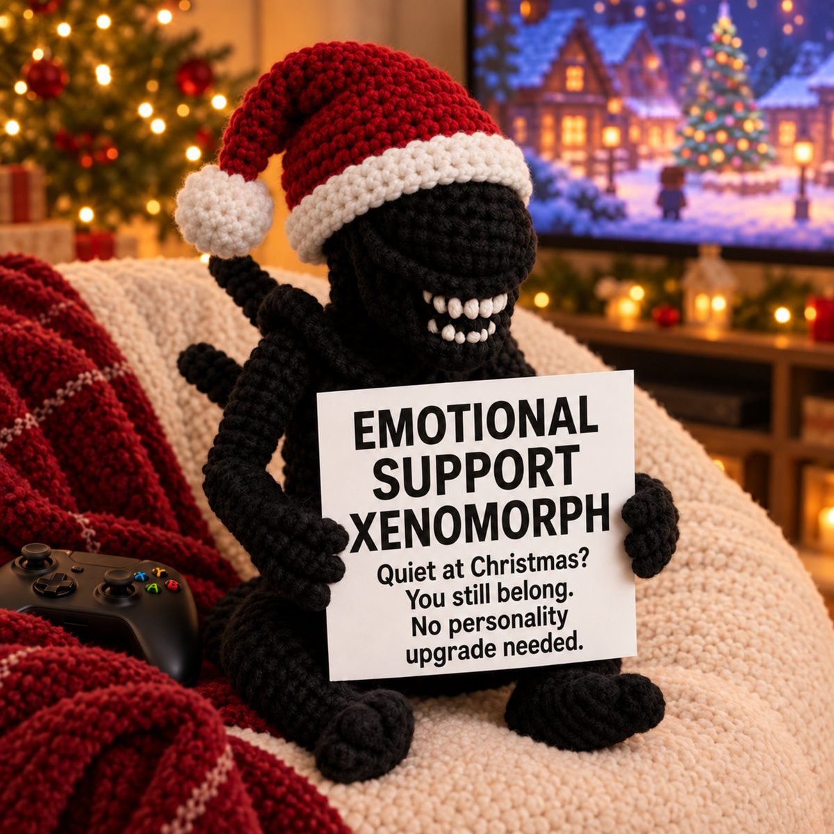Emotional Support Xenomorph Xmas – Handmade Crochet Doll