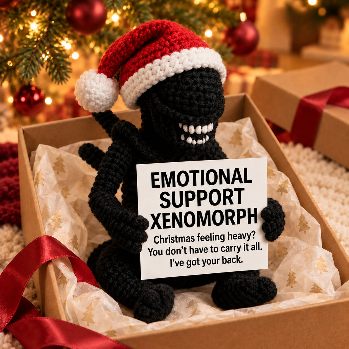 Emotional Support Xenomorph Xmas – Handmade Crochet Doll