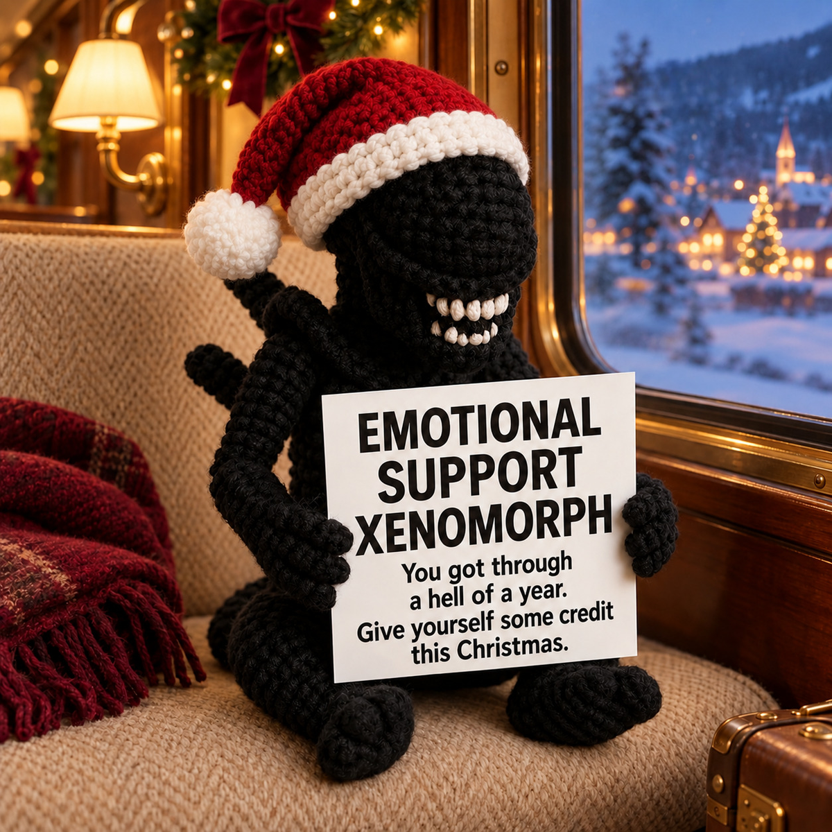 Emotional Support Xenomorph Xmas – Handmade Crochet Doll