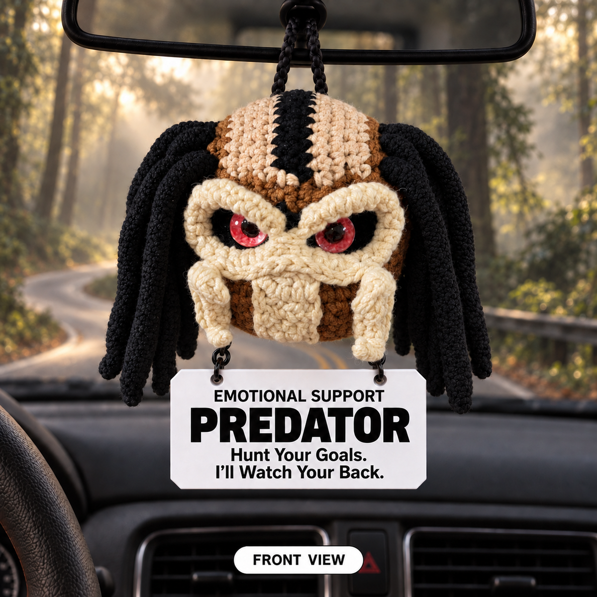 Emotional Support Predator Crochet Car Hanging - Hunt Your Goals. I’ll Watch Your Back.