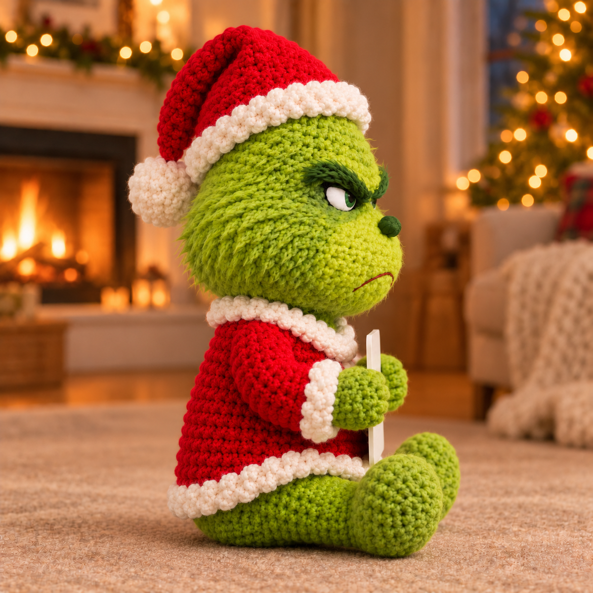 Emotional Support Grinch Xmas – Handmade Crochet Doll