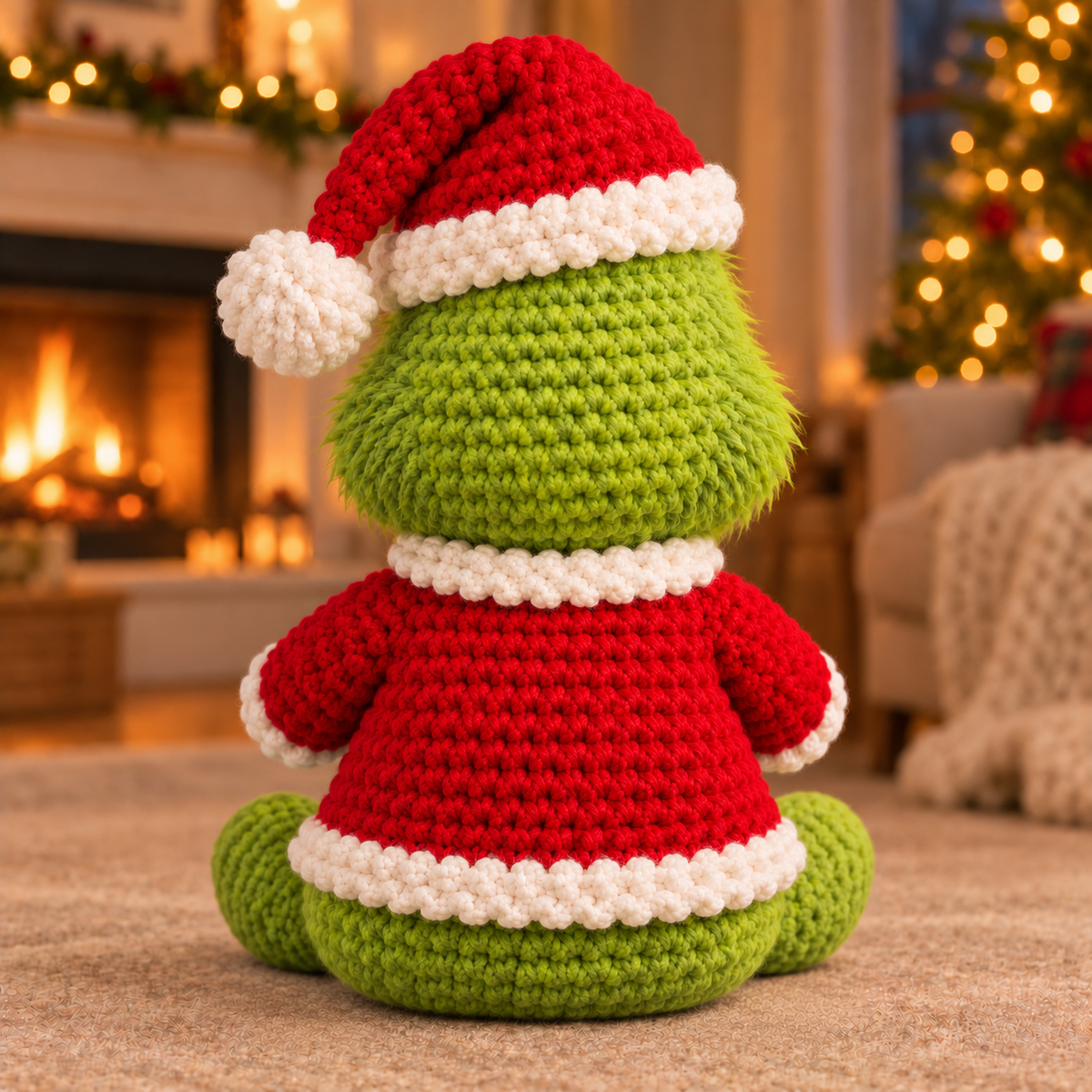 Emotional Support Grinch Xmas – Handmade Crochet Doll