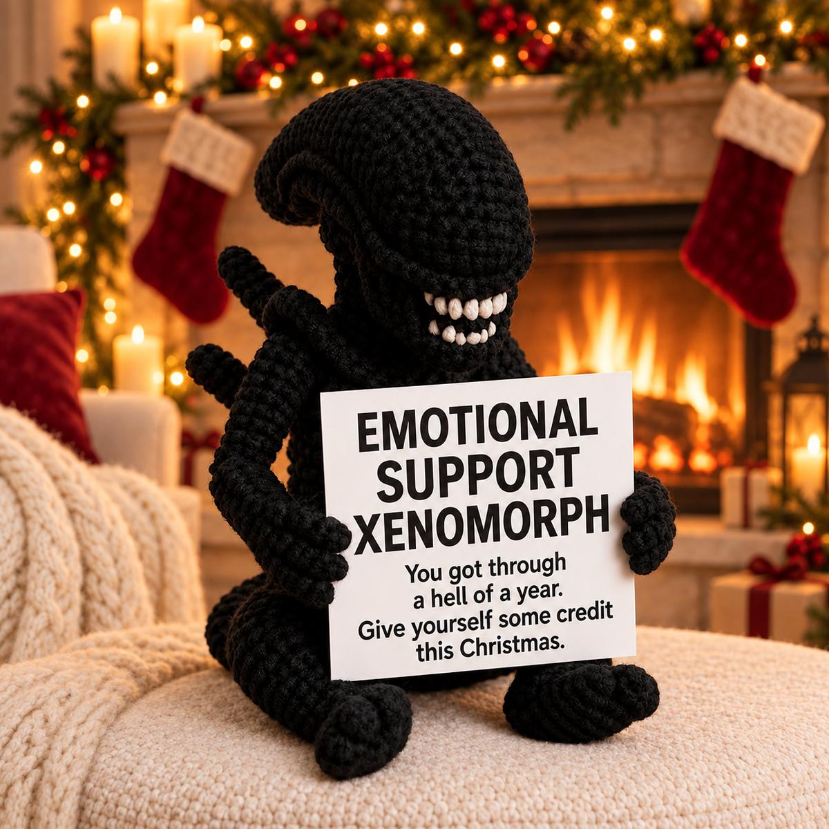 Emotional Support Xenomorph – Handmade Crochet Doll