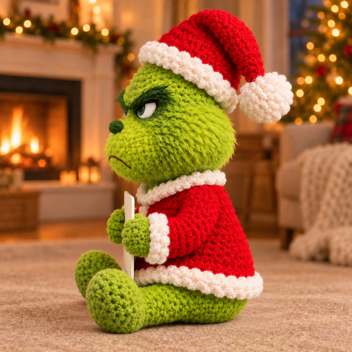 Emotional Support Grinch Xmas – Handmade Crochet Doll