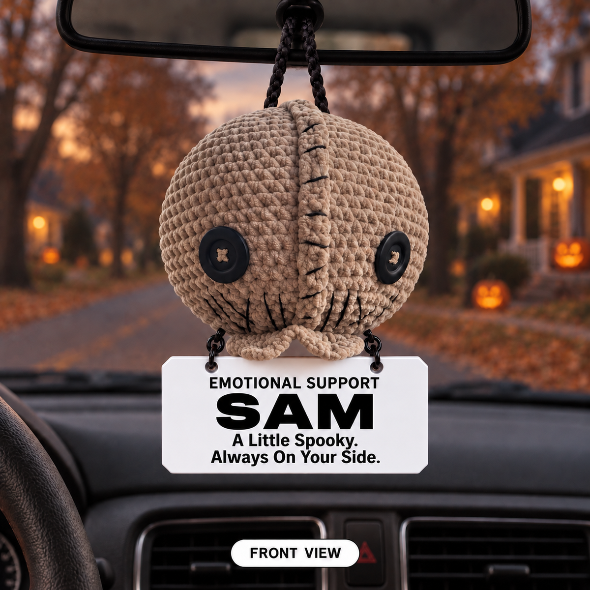 Emotional Support Sam Crochet Car Hanging - Big Fears? Little Sam’s Got You.