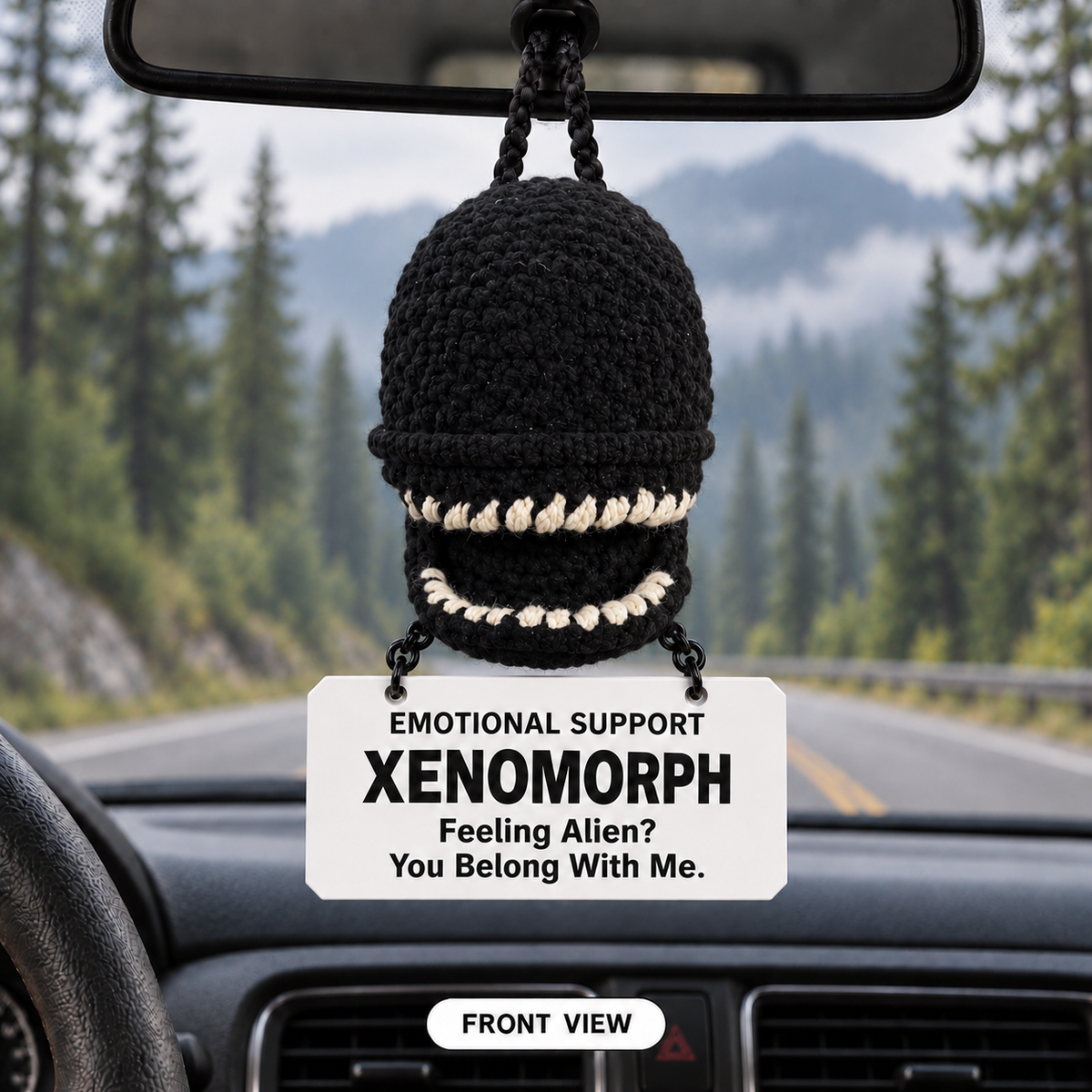 Emotional Support Xenomorph Crochet Car Hanging - Space Is Cold. You’re Not Alone.
