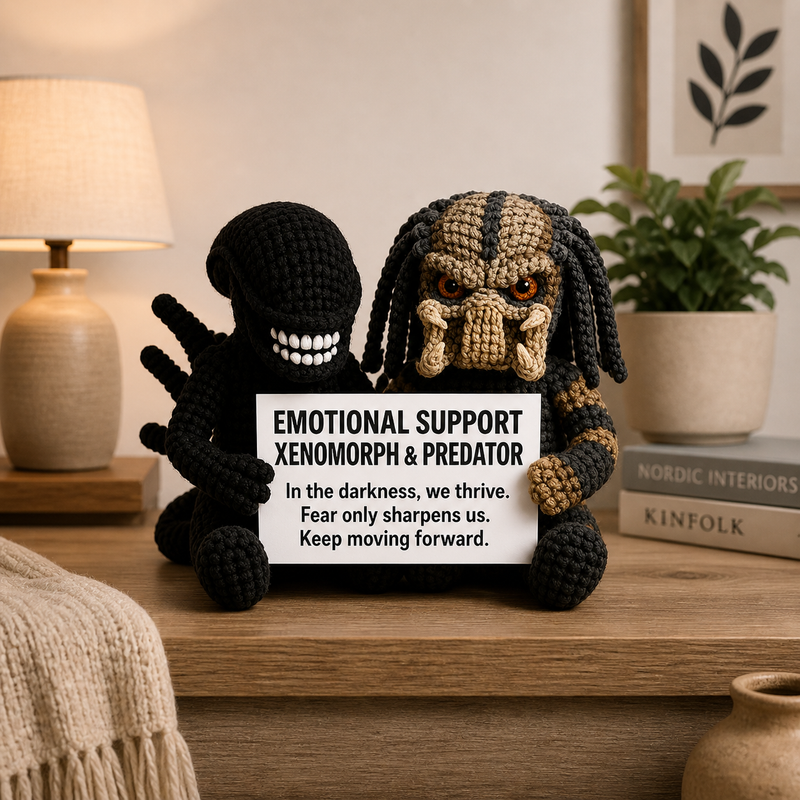 Emotional Support – XENOMORPH & PREDATOR - Handmade Crochet Duo