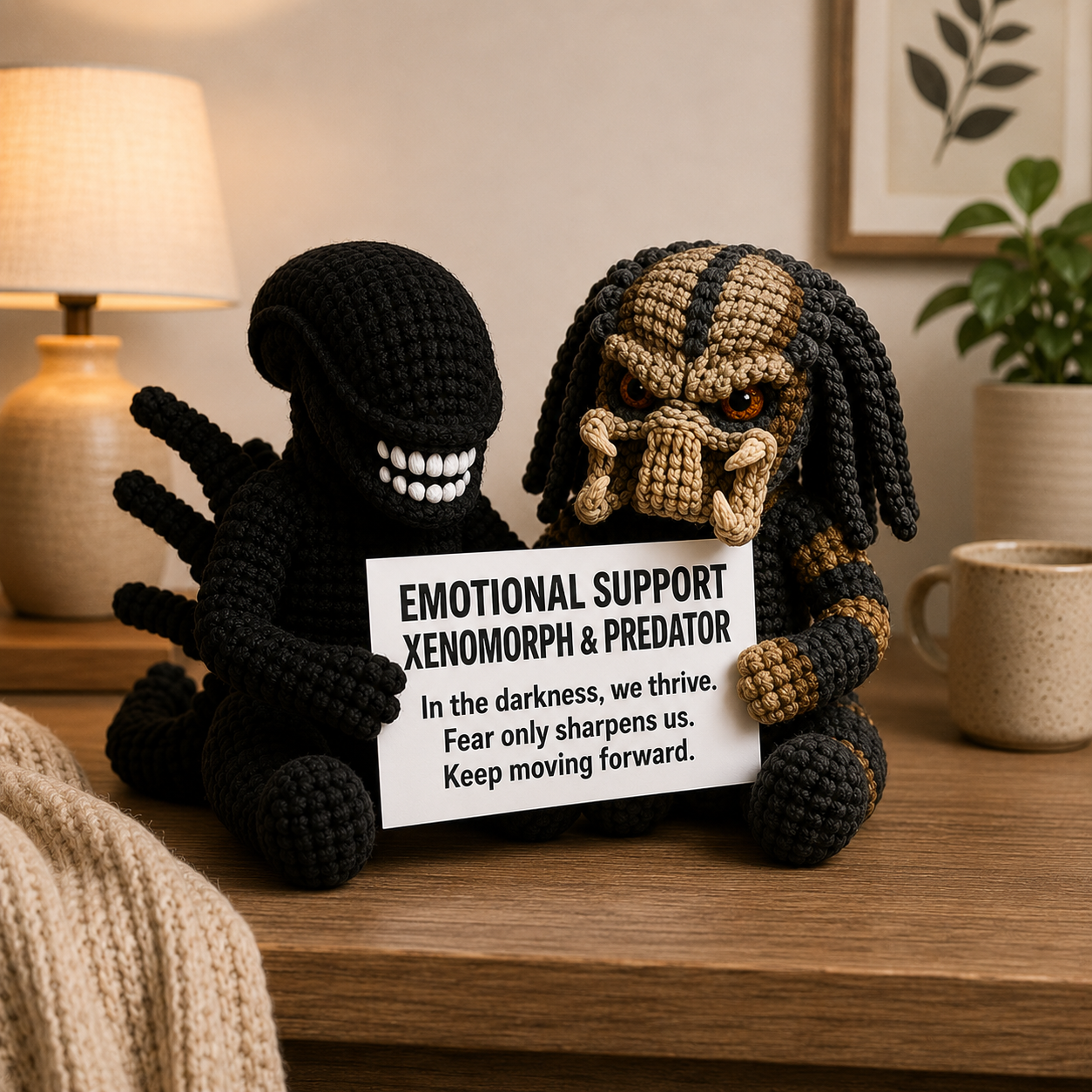 Emotional Support – XENOMORPH & PREDATOR - Handmade Crochet Duo