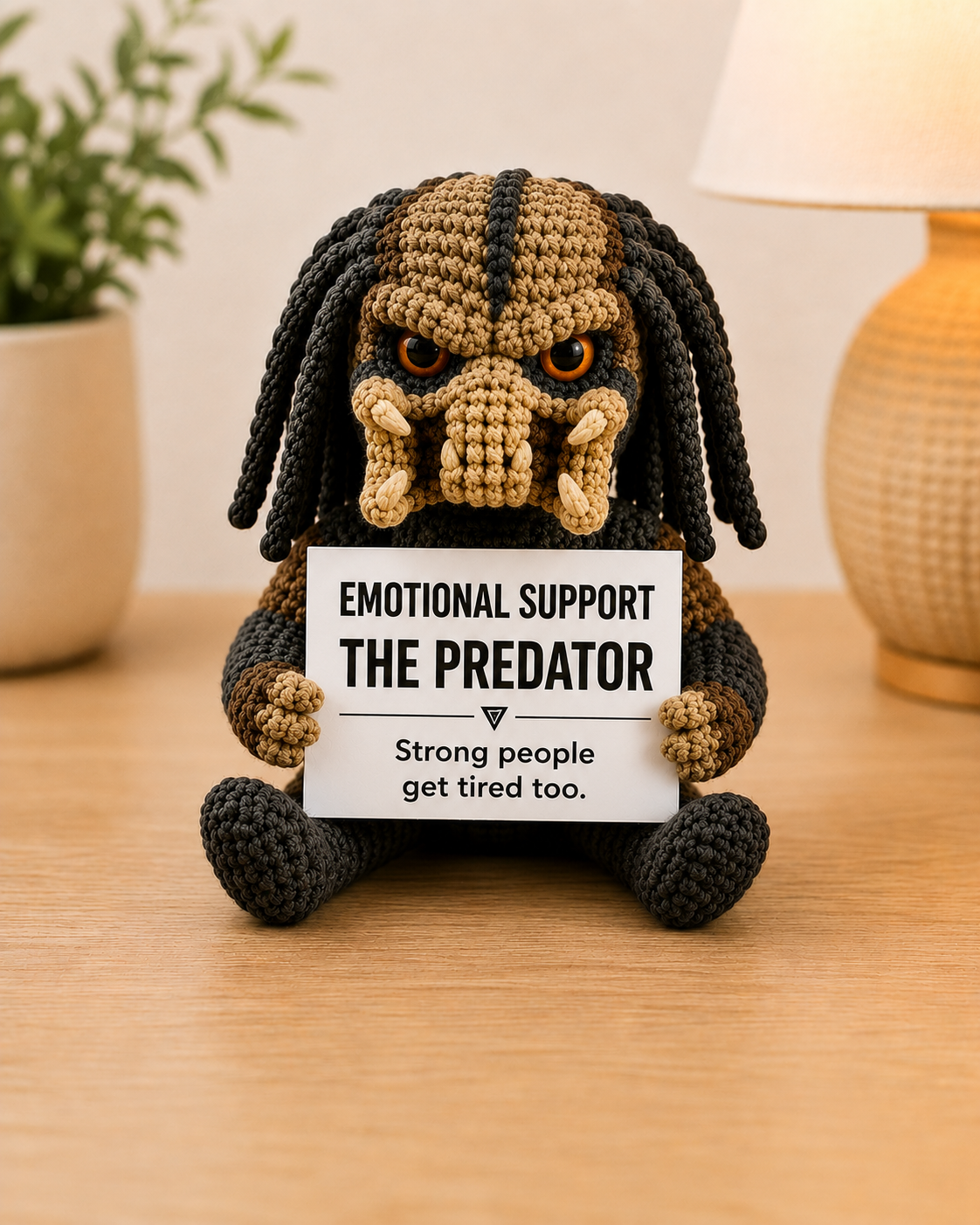 Emotional Support – The Predator 👾 - Handmade Crochet Doll  - “Strong people get tired too.”