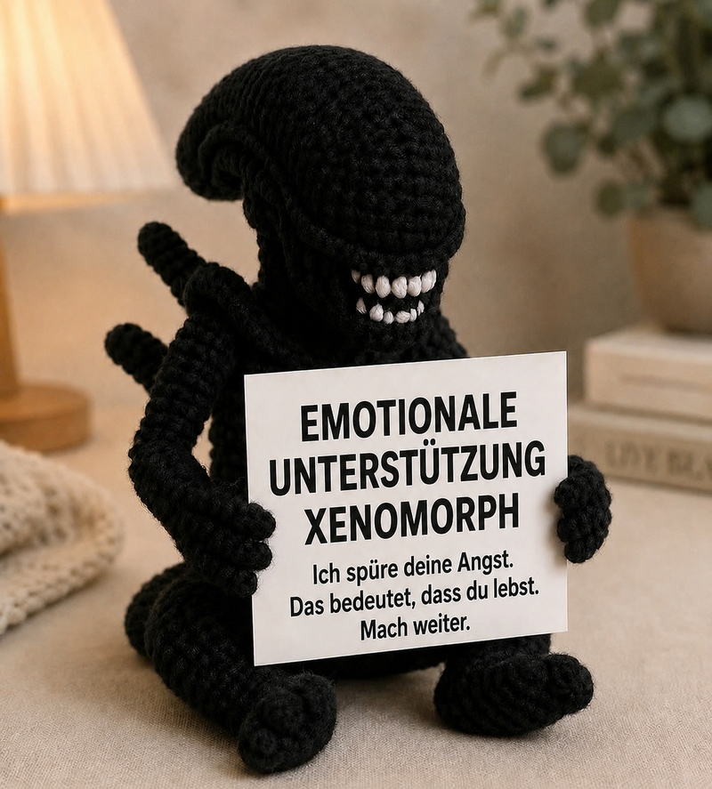Emotionaler Beistand-Xenomorph – Handgefertigte Häkelpuppe