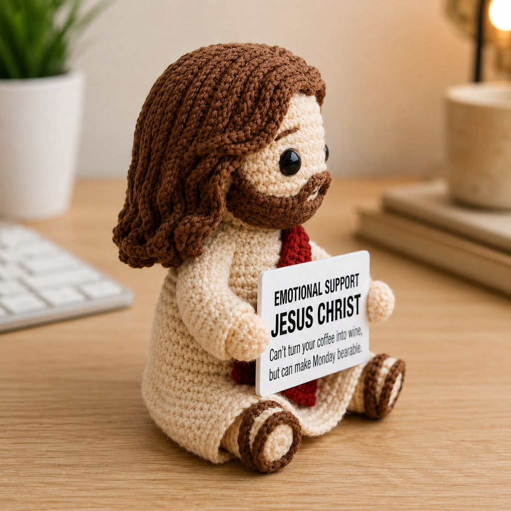 Emotional Support Jesus Christ Crochet Doll – Funny Monday Gift