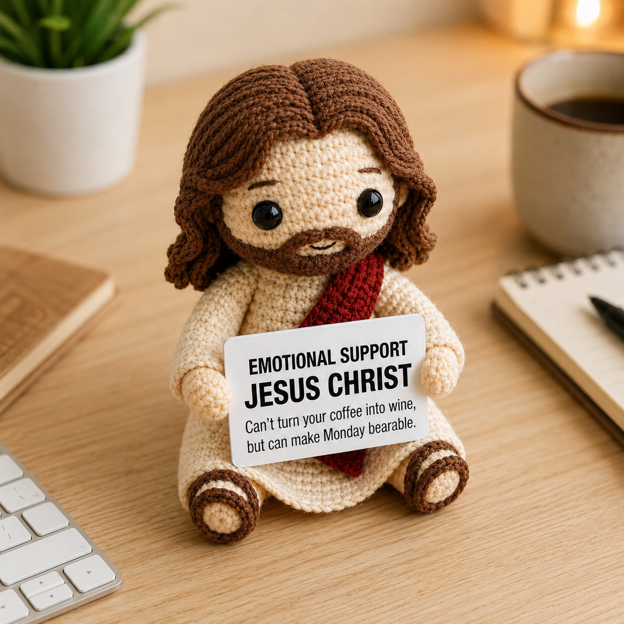 Emotional Support Jesus Christ Crochet Doll – Funny Monday Gift