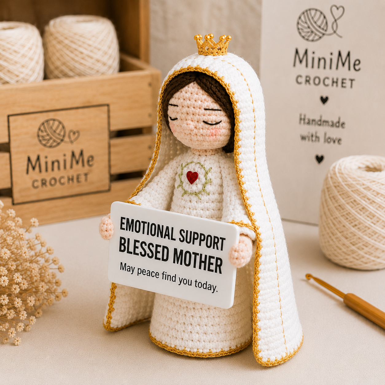 Emotional Support Blessed Mother Handmade Crochet Doll