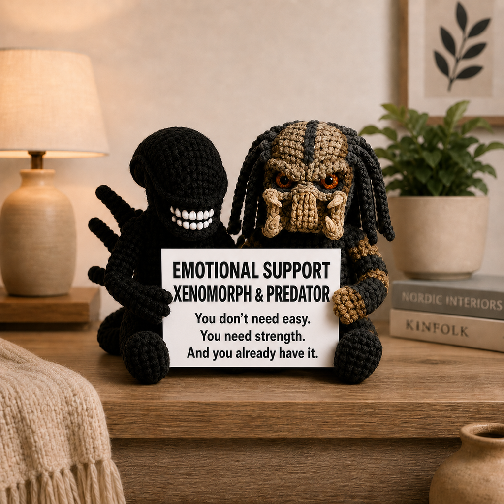 Emotional Support Xenomorph & Predator Duo – Strength Reminder Crochet Plush