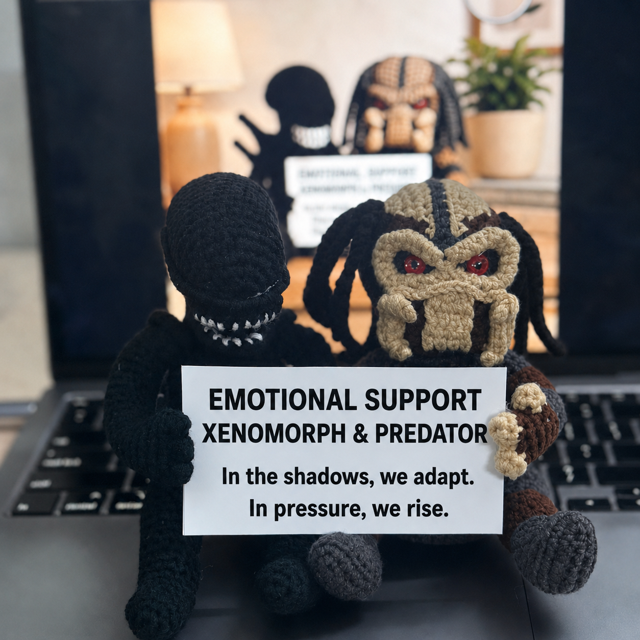 Emotional Support Xenomorph & Predator Duo – In the Shadows Crochet Plush