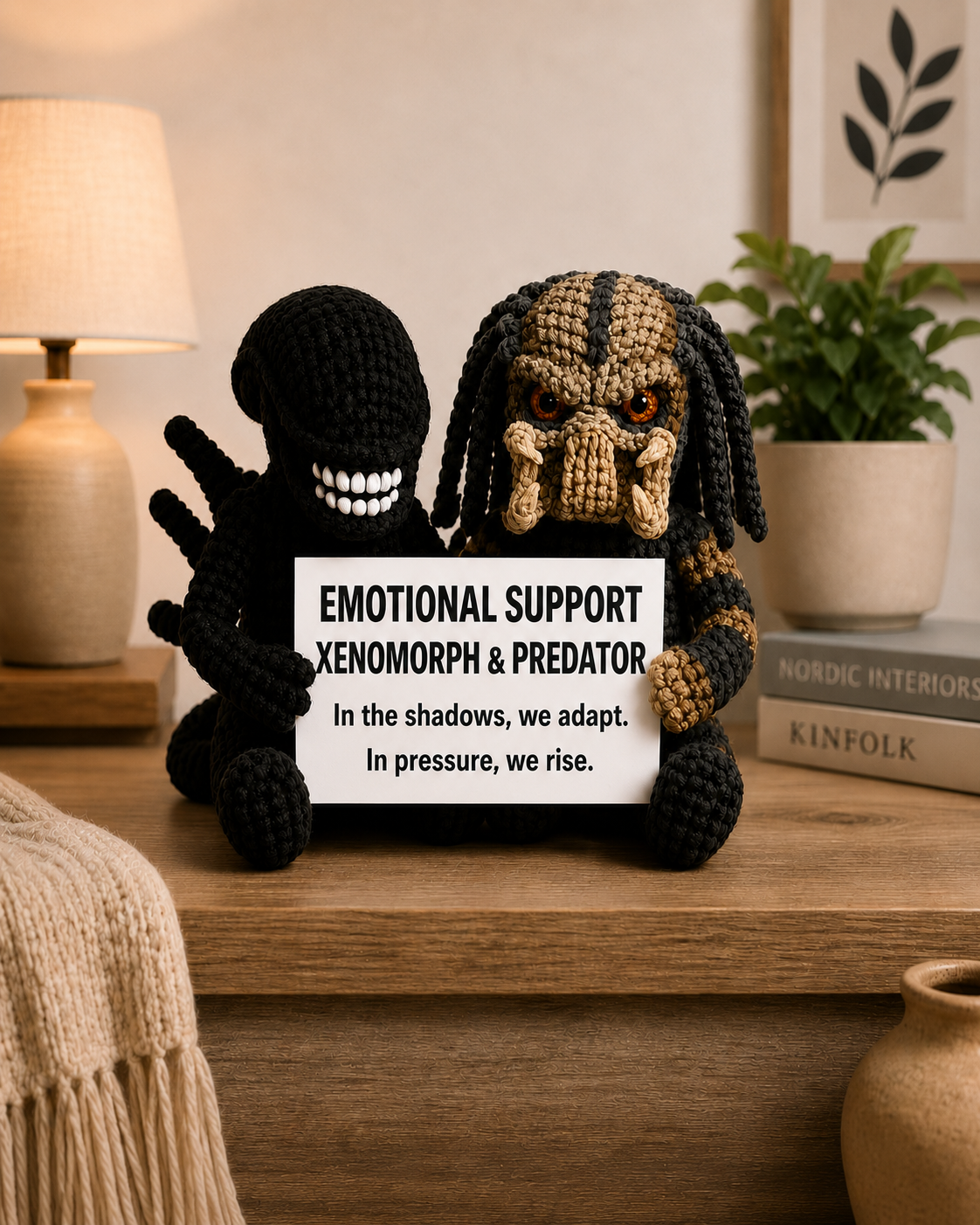 Emotional Support Xenomorph & Predator Duo – In the Shadows Crochet Plush
