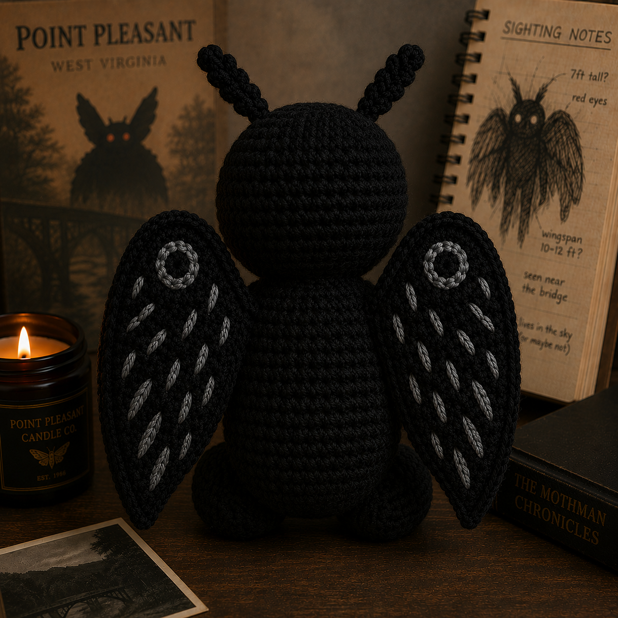 Emotional Support Mothman - Handmade Crochet Doll (15cm)