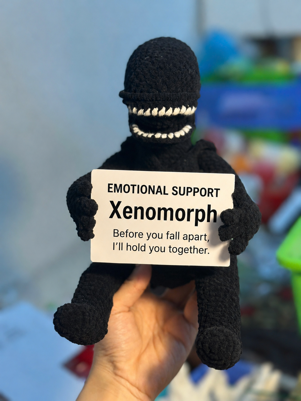 Emotional Support Xenomorph – Handmade Crochet Doll - Hold Me Together Xenomorph