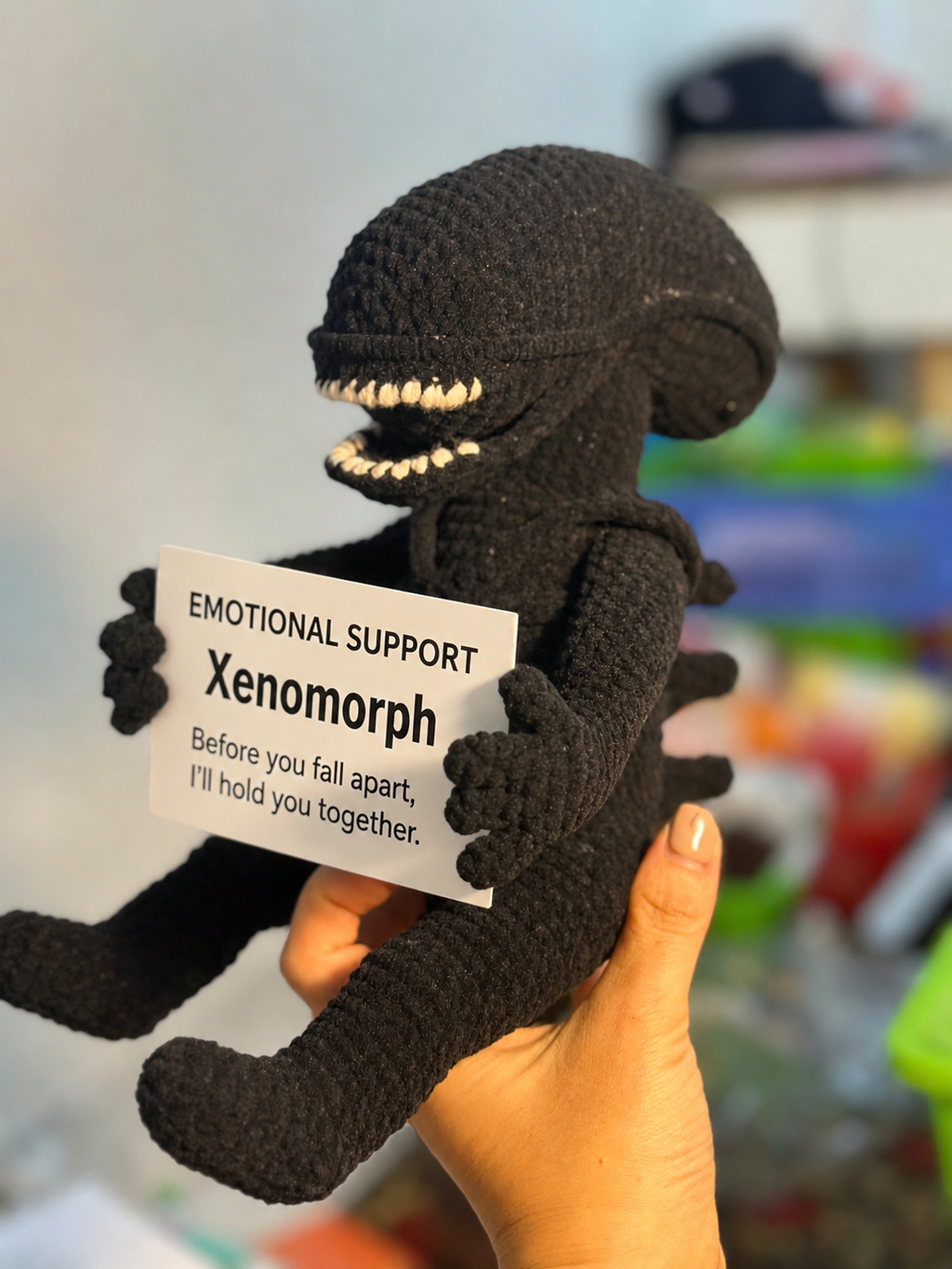 Emotional Support Xenomorph – Handmade Crochet Doll - Hold Me Together Xenomorph