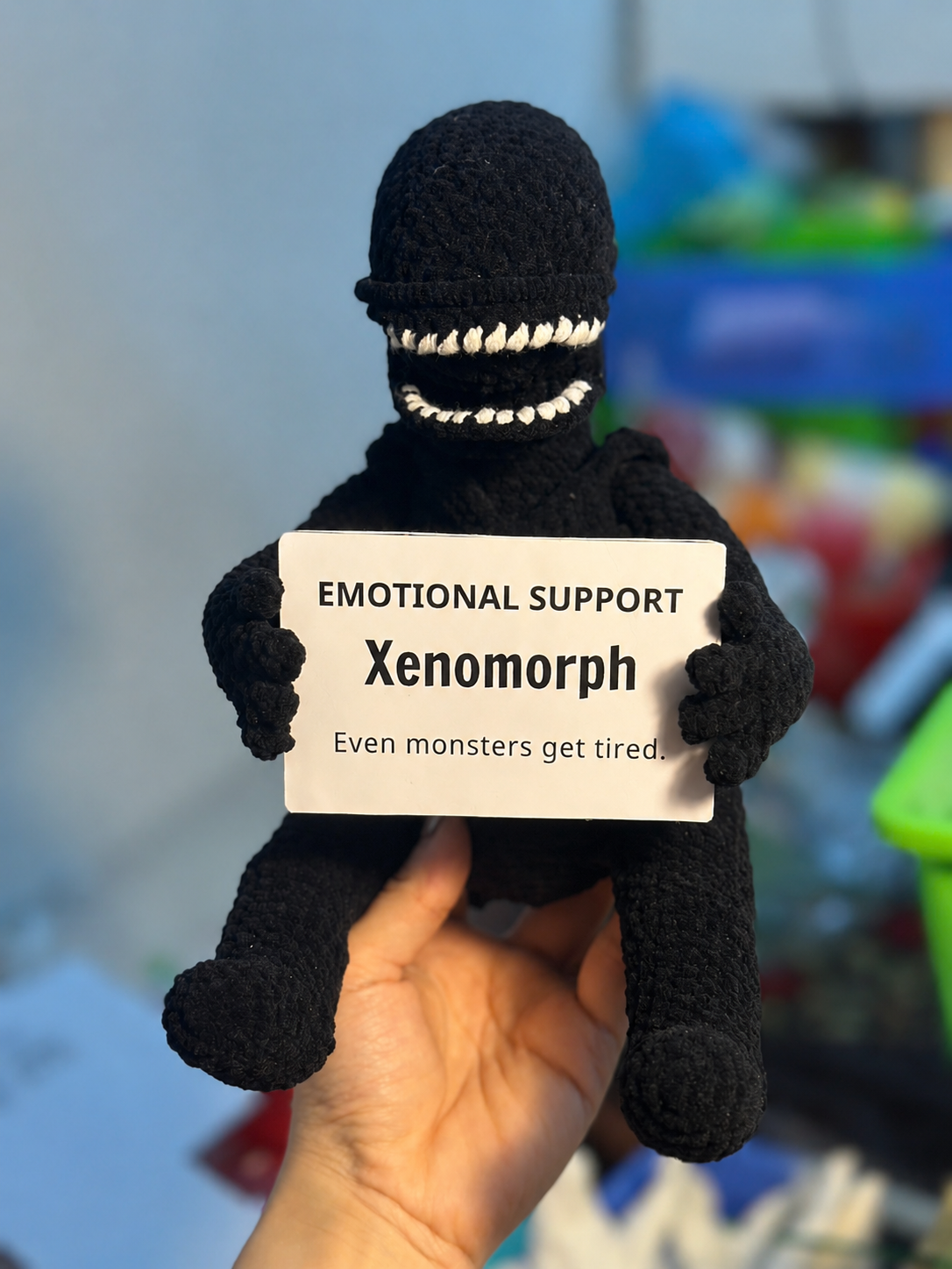 Emotional Support Xenomorph – Handmade Crochet Doll - Tired Monster Xenomorph