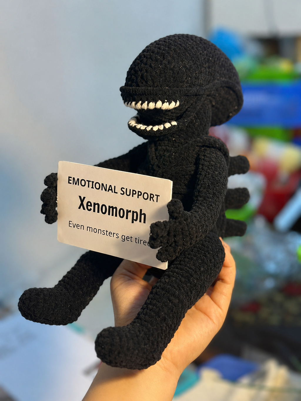 Emotional Support Xenomorph – Handmade Crochet Doll - Tired Monster Xenomorph