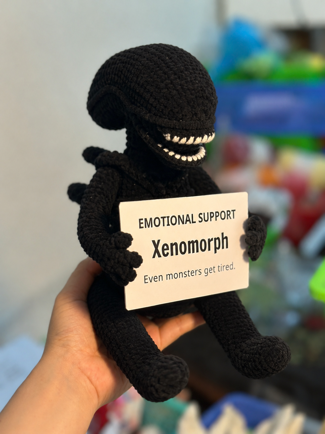 Emotional Support Xenomorph – Handmade Crochet Doll - Tired Monster Xenomorph