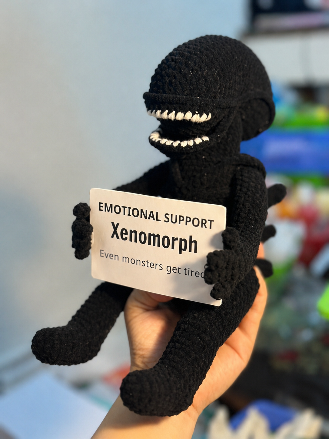 Emotional Support Xenomorph – Handmade Crochet Doll - Tired Monster Xenomorph