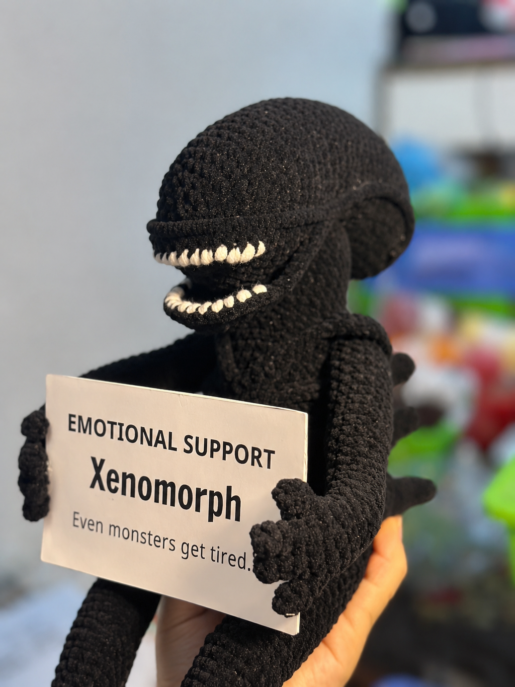 Emotional Support Xenomorph – Handmade Crochet Doll - Tired Monster Xenomorph