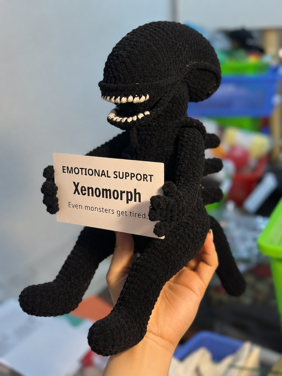 Emotional Support Xenomorph – Handmade Crochet Doll - Tired Monster Xenomorph
