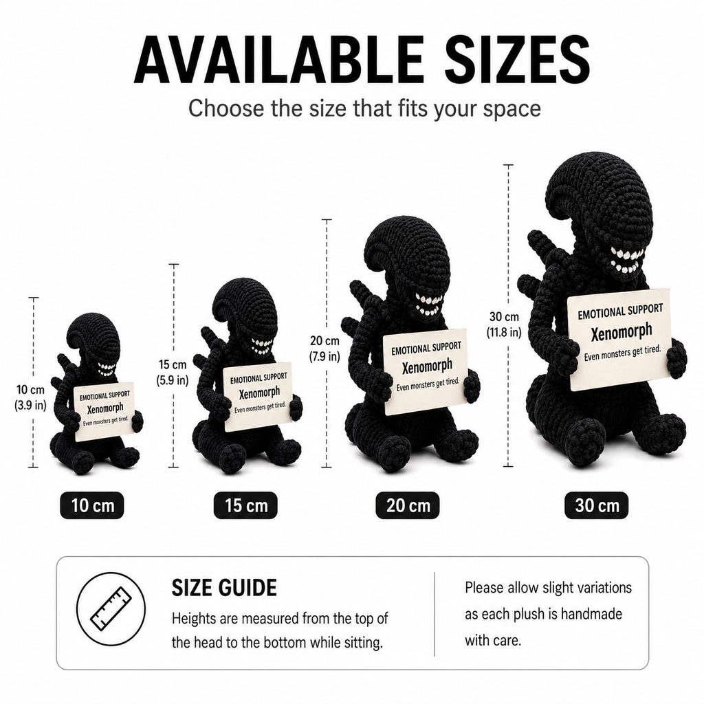 Emotional Support Xenomorph – Handmade Crochet Doll - Tired Monster Xenomorph