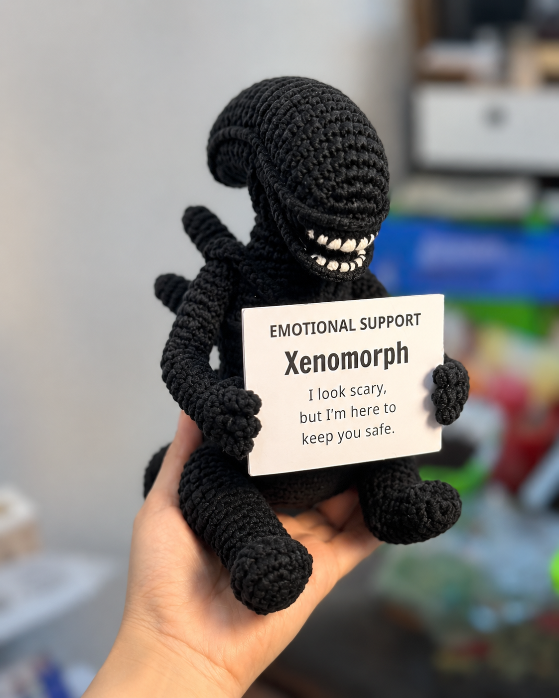 Emotional Support Xenomorph – Handmade Crochet Doll - Safe Monster Xenomorph