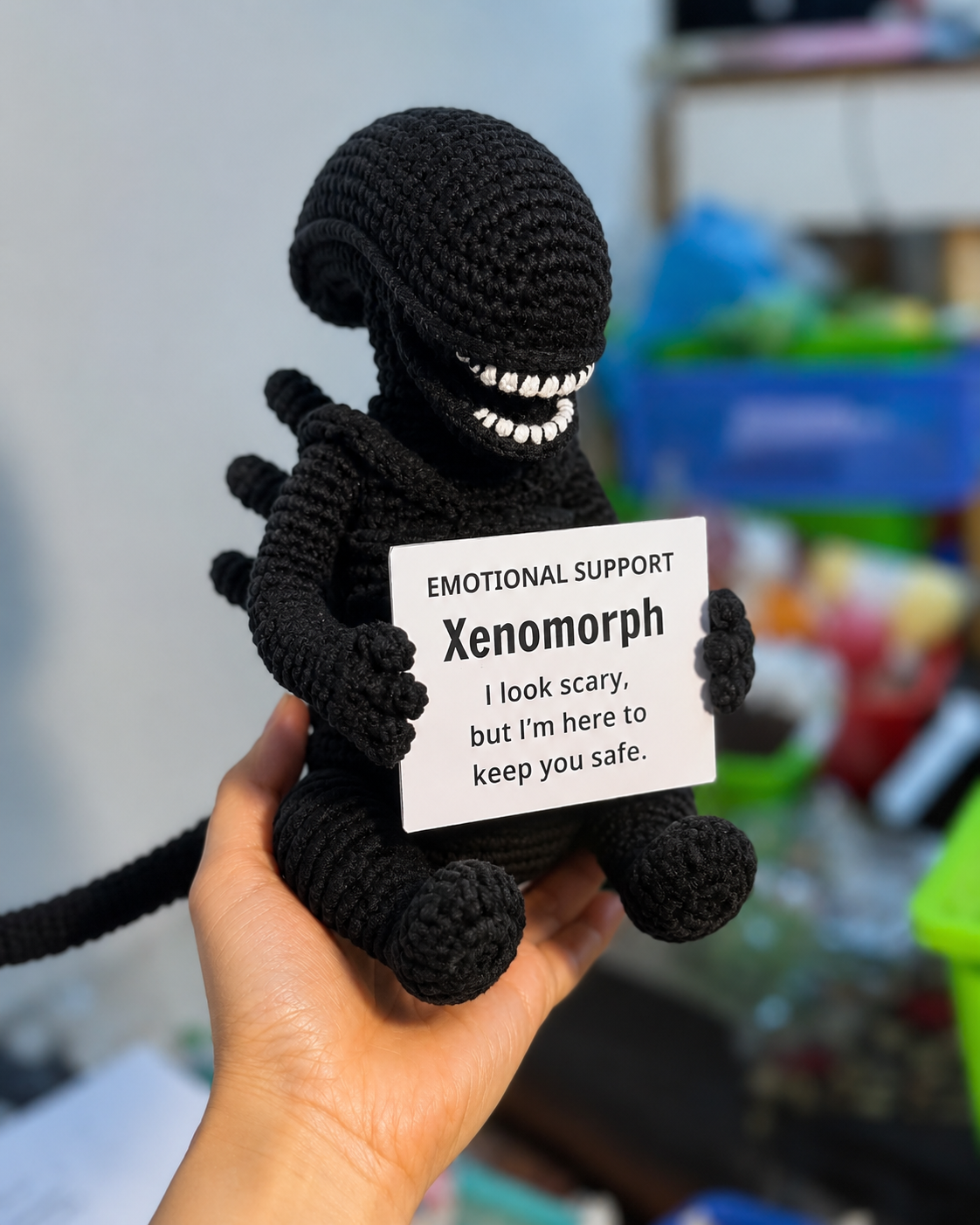 Emotional Support Xenomorph – Handmade Crochet Doll - Safe Monster Xenomorph