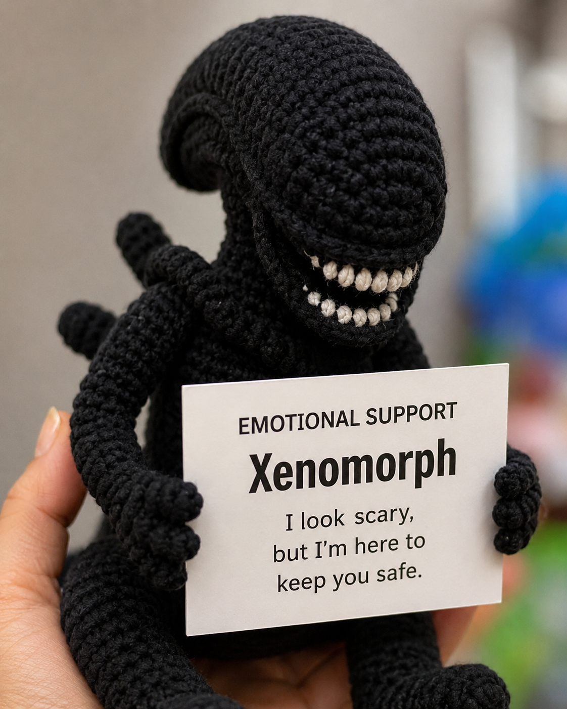 Emotional Support Xenomorph – Handmade Crochet Doll - Safe Monster Xenomorph