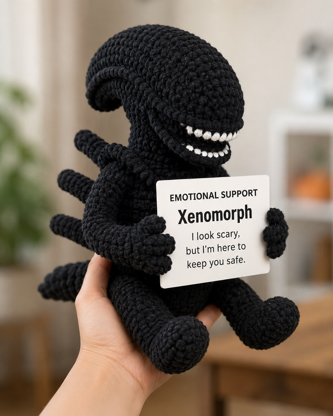 Emotional Support Xenomorph – Handmade Crochet Doll - Safe Monster Xenomorph