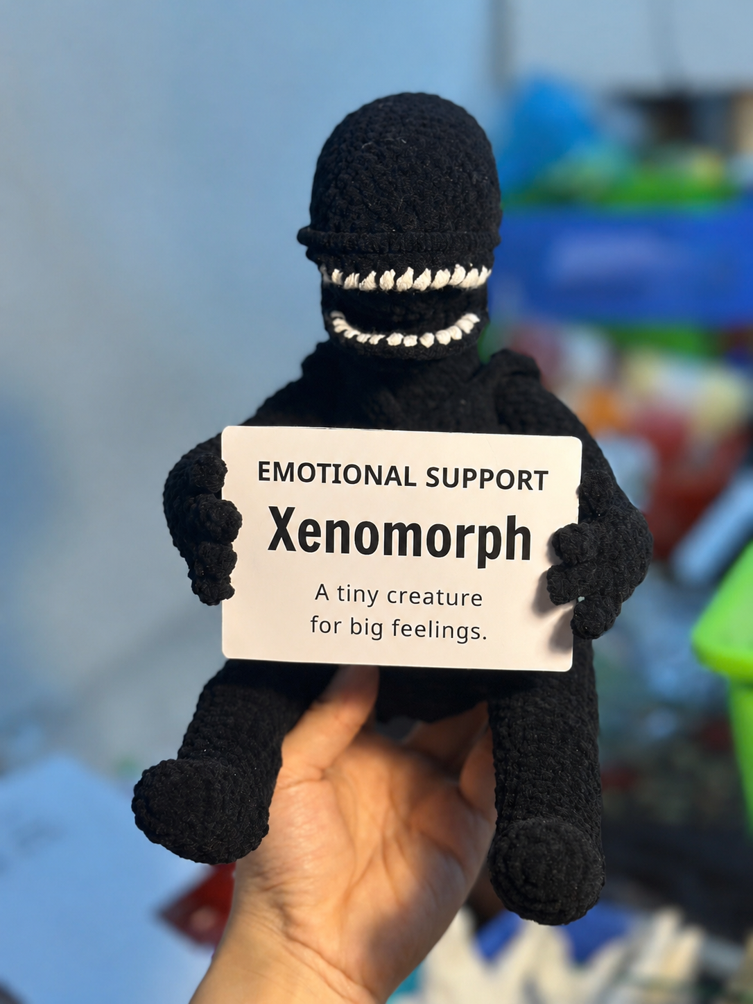 Emotional Support Xenomorph – Handmade Crochet Doll - Big Feelings Xenomorph