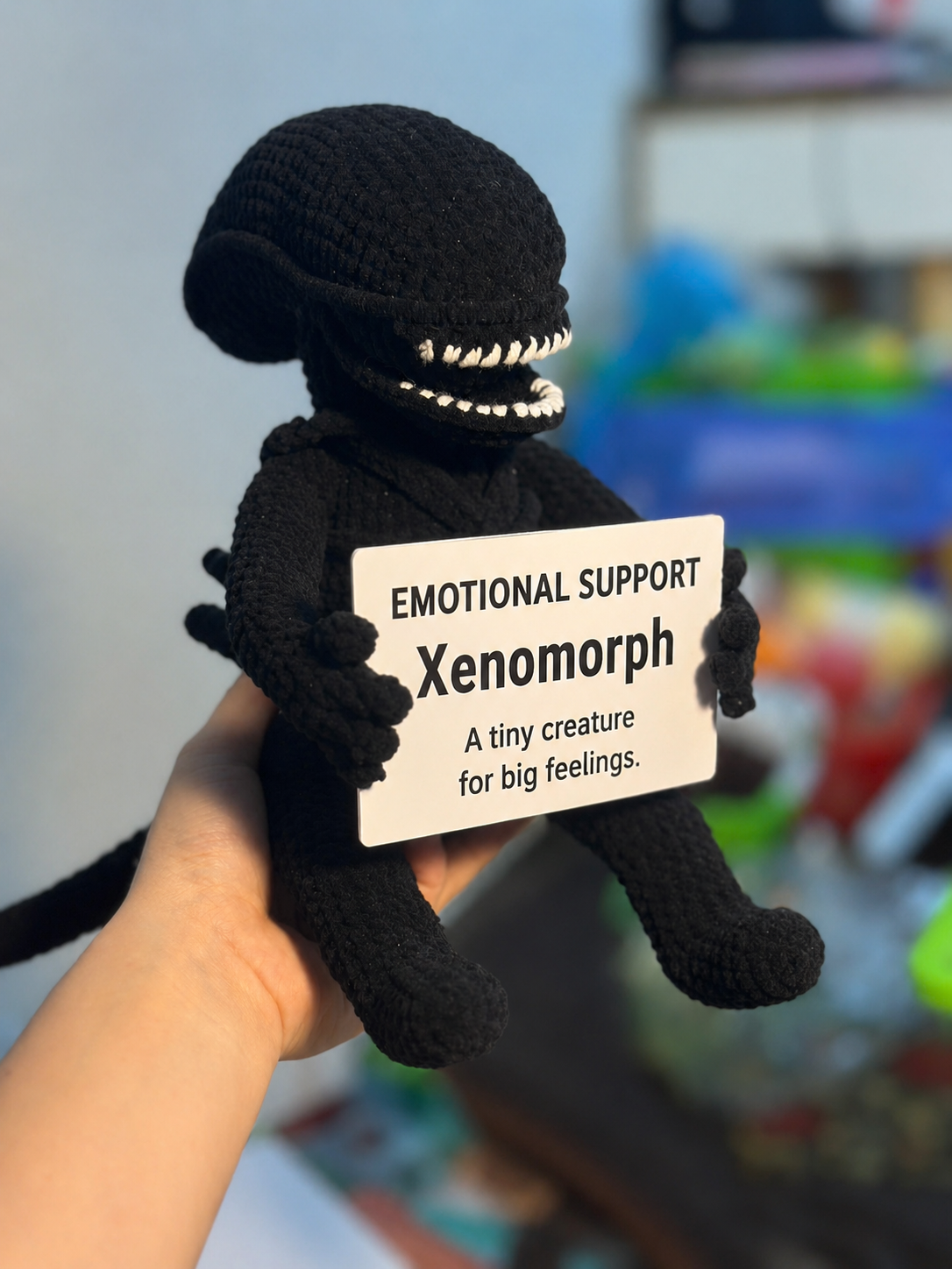 Emotional Support Xenomorph – Handmade Crochet Doll - Big Feelings Xenomorph