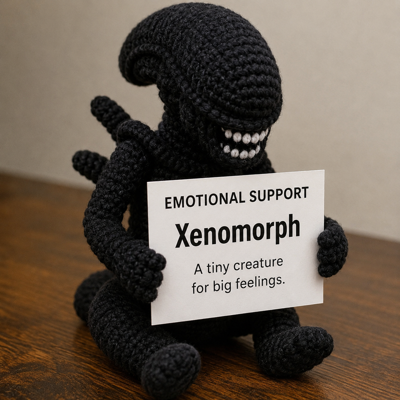 Emotional Support Xenomorph – Handmade Crochet Doll - Big Feelings Xenomorph