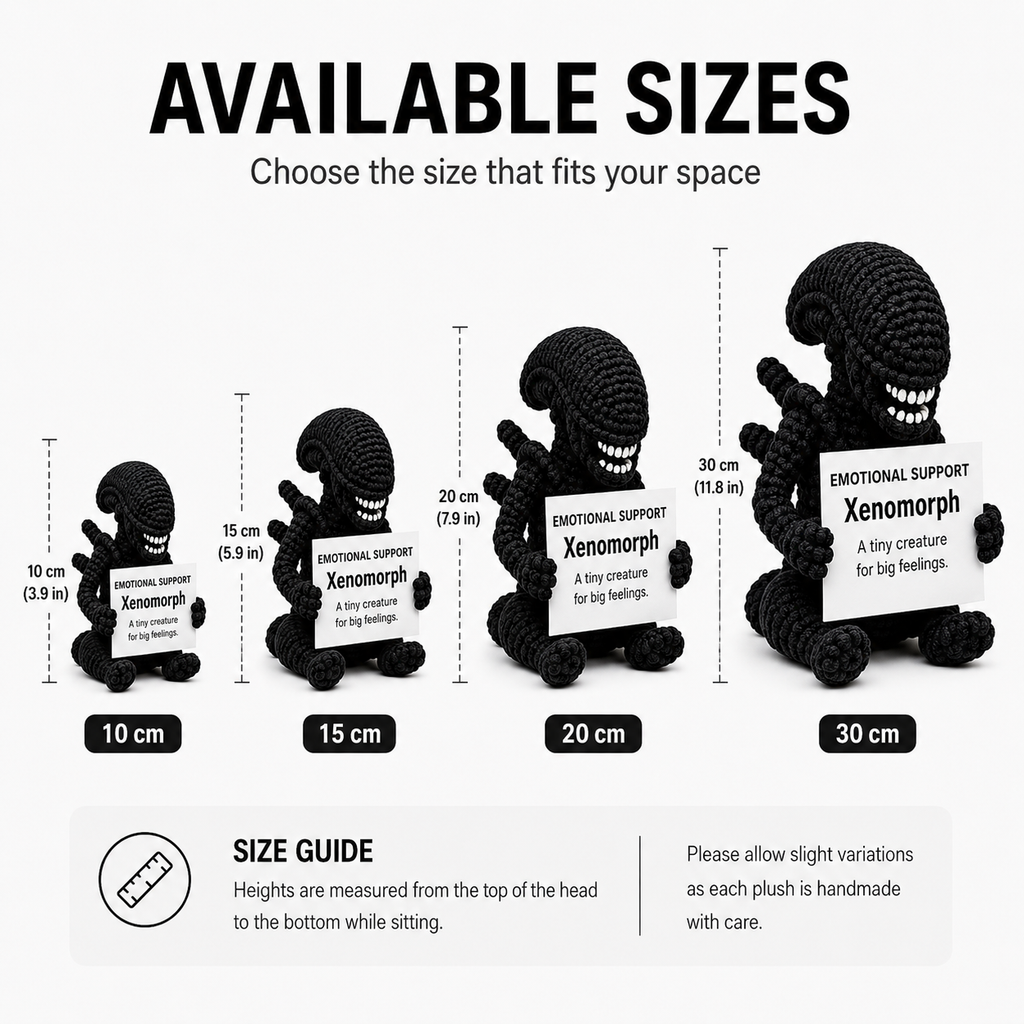 Emotional Support Xenomorph – Handmade Crochet Doll - Big Feelings Xenomorph