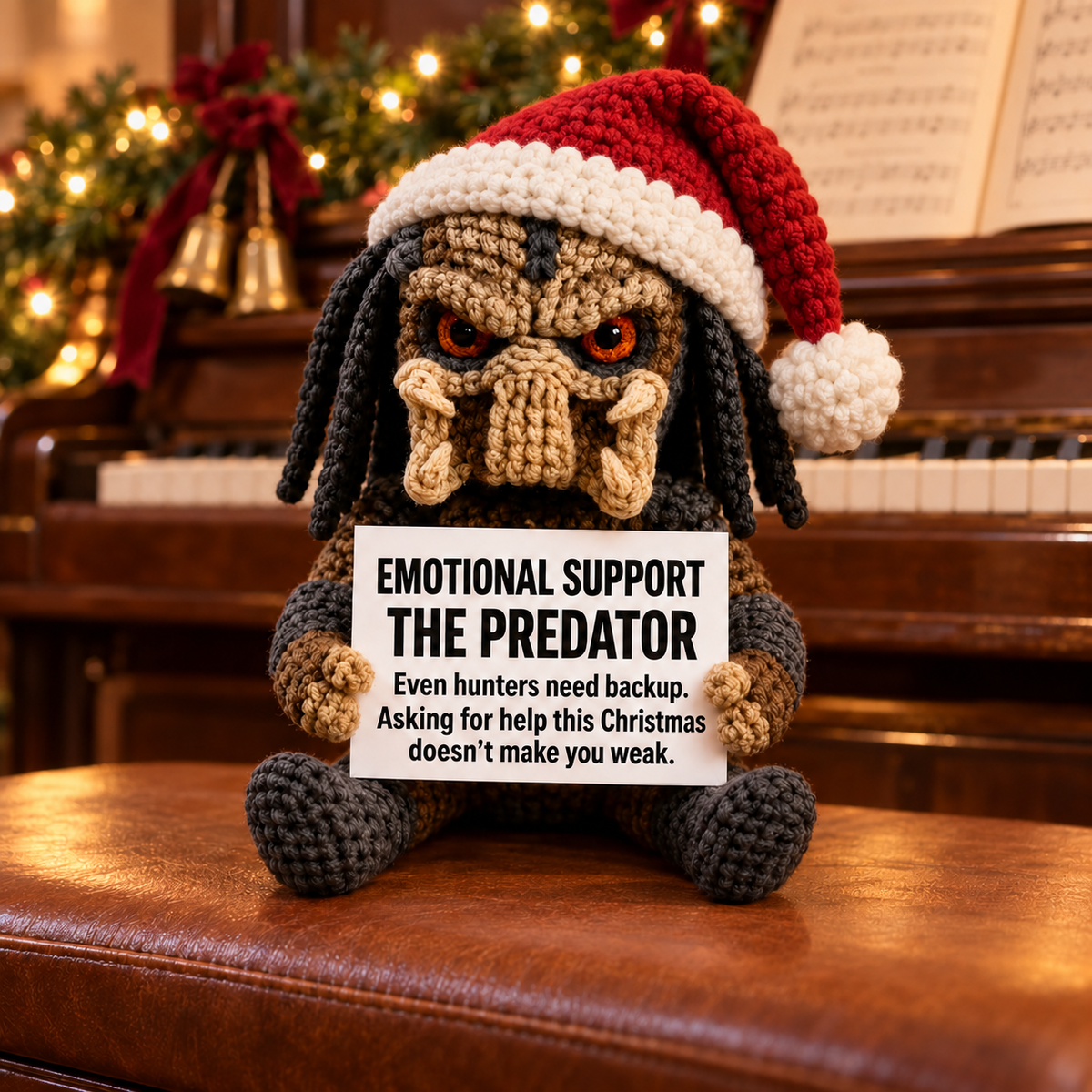 Emotional Support – The Predator Xmas 👾 - Handmade Crochet Doll