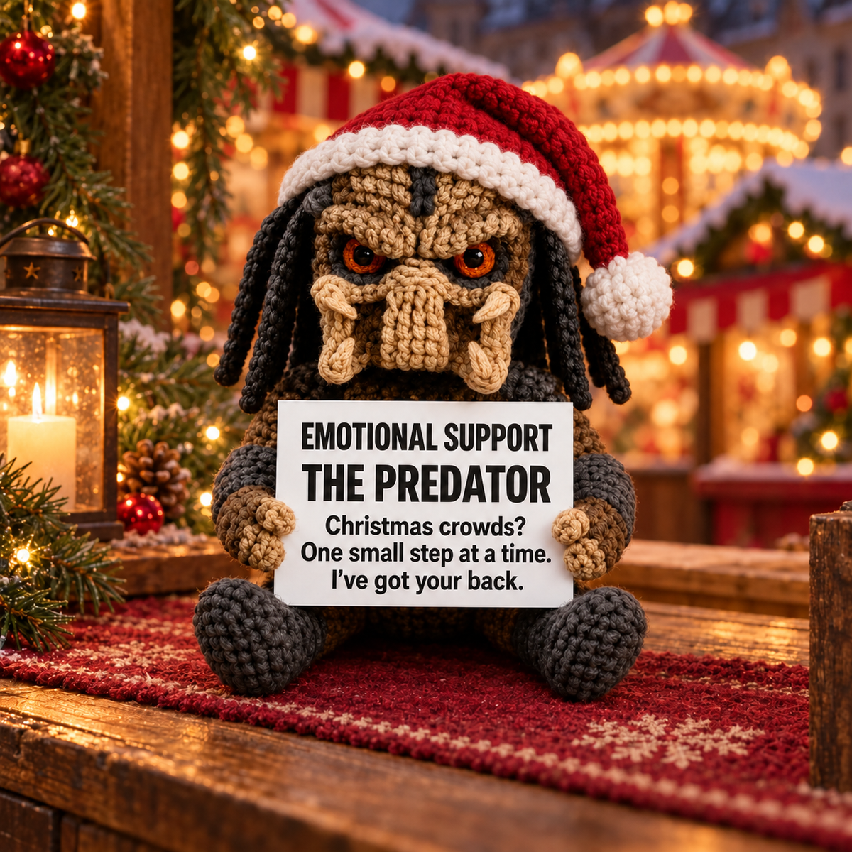 Emotional Support – The Predator Xmas 👾 - Handmade Crochet Doll