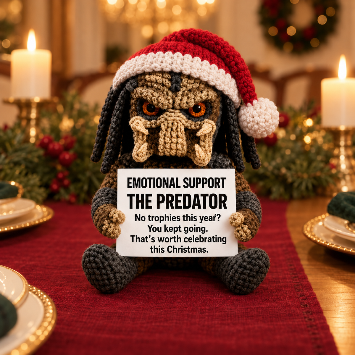 Emotional Support – The Predator Xmas 👾 - Handmade Crochet Doll