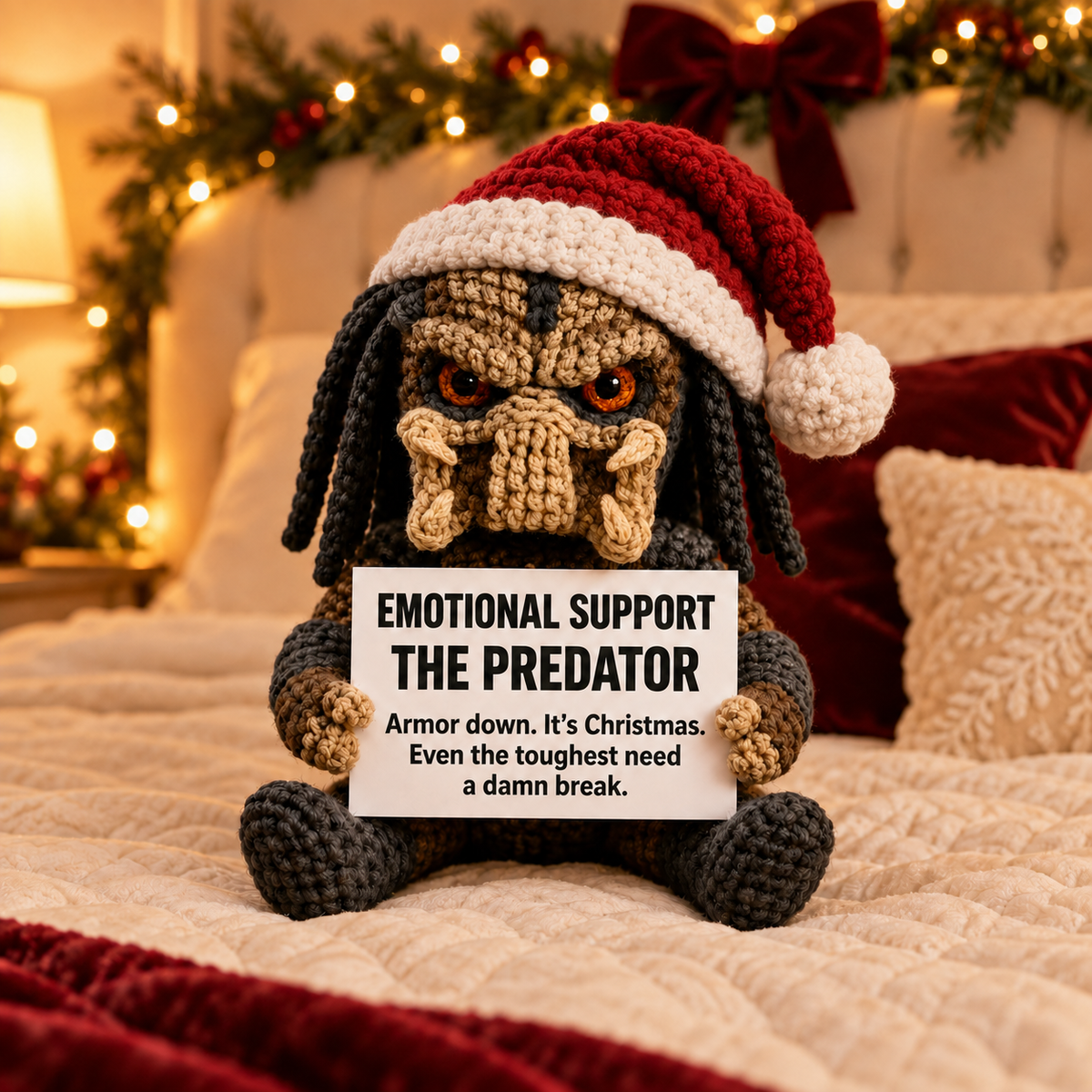 Emotional Support – The Predator Xmas 👾 - Handmade Crochet Doll