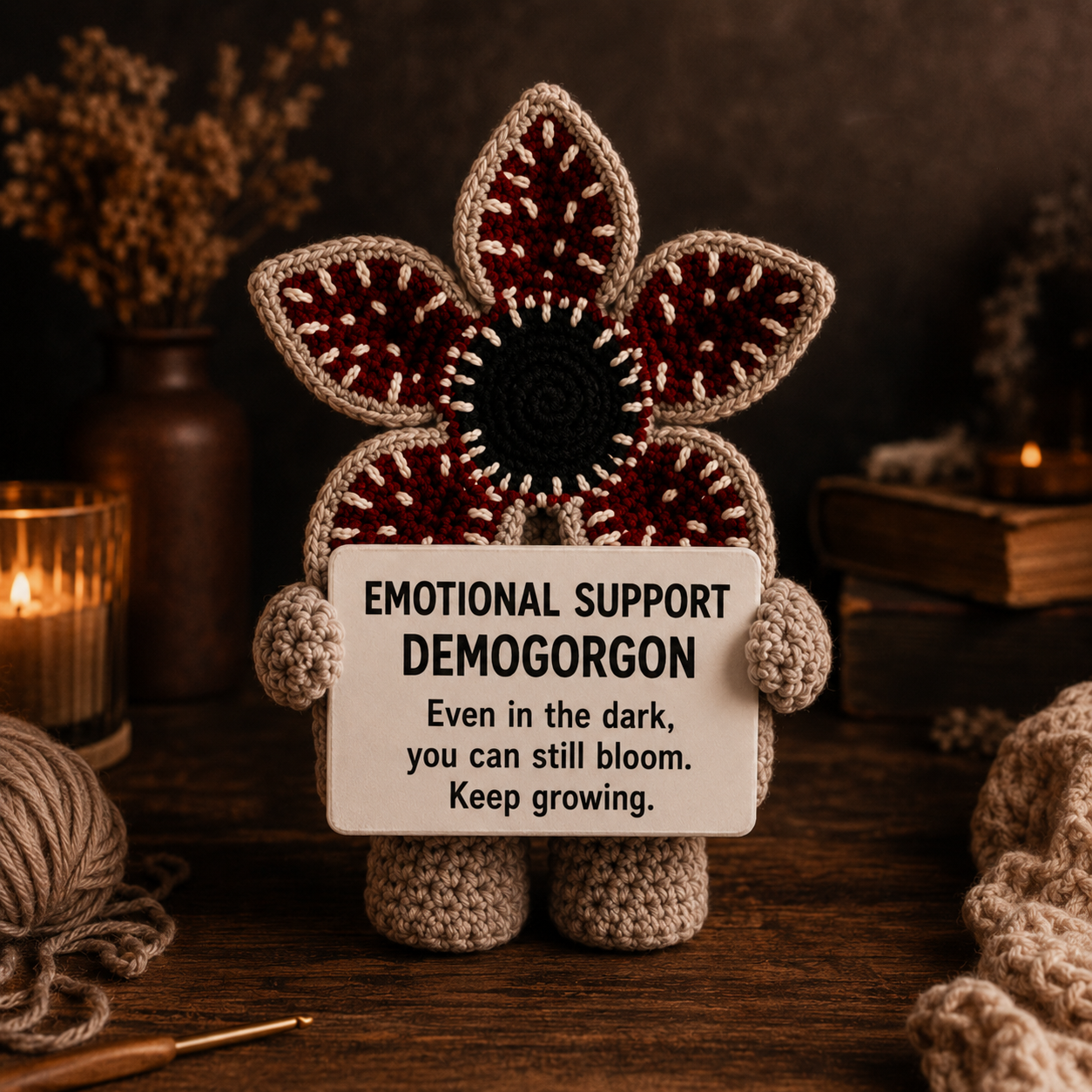 Emotional Support Demogorgon Crochet Doll – Even in the Dark, You Can Still Bloom (15cm)