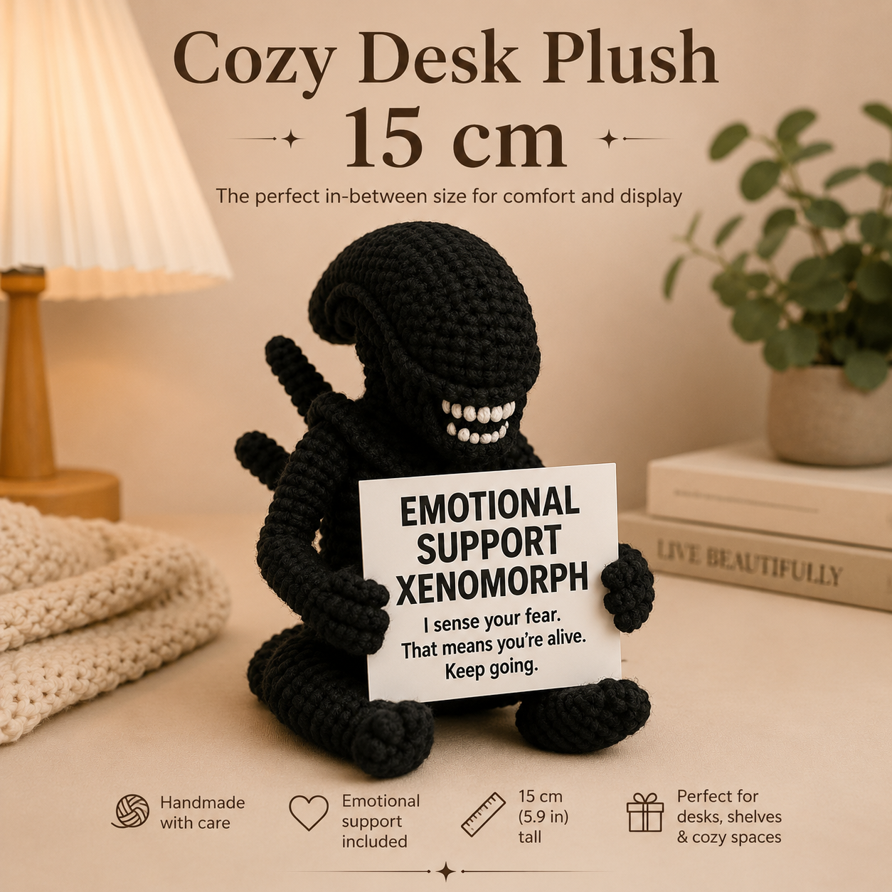 Emotional Support Xenomorph – Handmade Crochet Doll