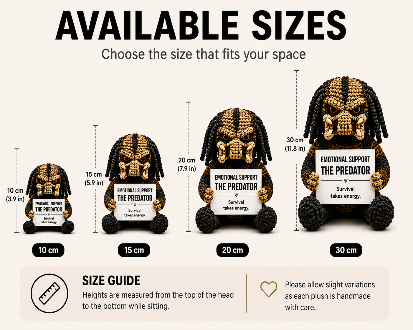 Emotional Support – The Predator 👾 - Handmade Crochet Doll - “Survival takes energy.”