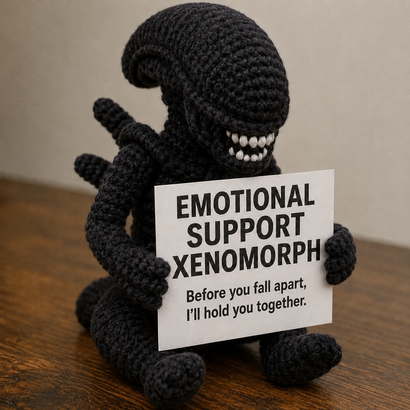 Emotional Support Xenomorph – Handmade Crochet Doll - Hold Me Together Xenomorph