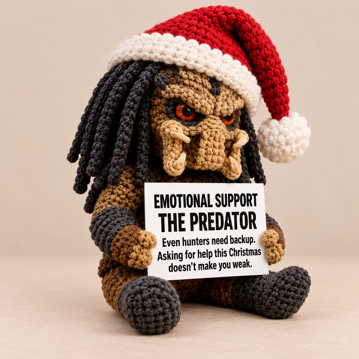 Emotional Support – The Predator Xmas 👾 - Handmade Crochet Doll