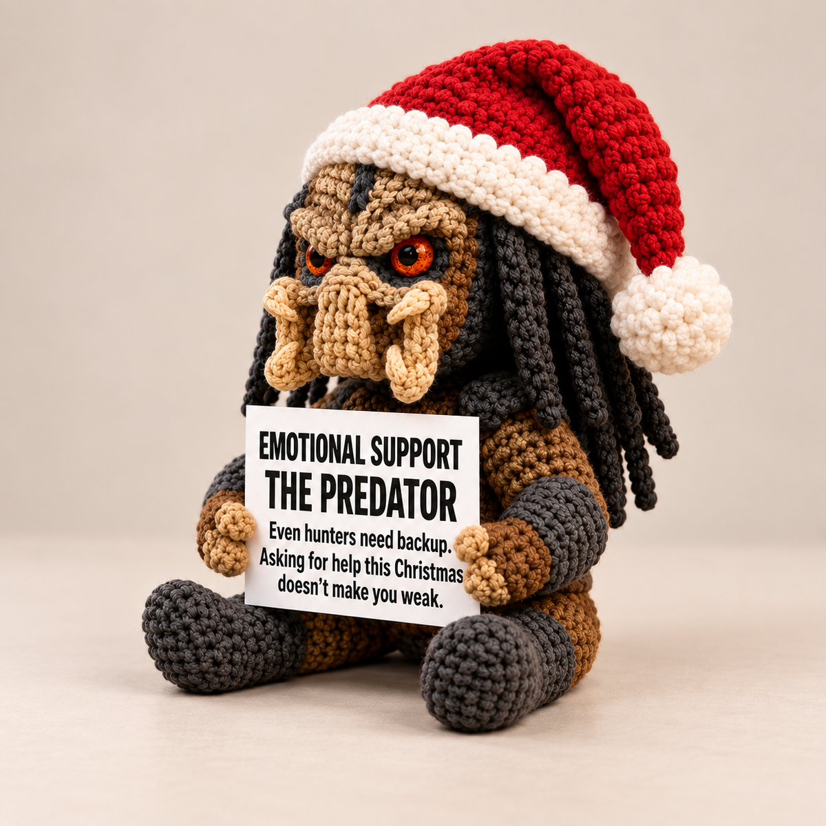Emotional Support – The Predator Xmas 👾 - Handmade Crochet Doll